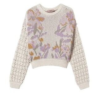 NWT Magaschoni Floral Jacquard Sweater - Cream and Lavender